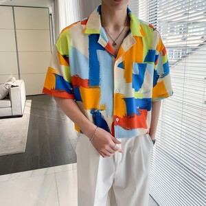 新款冰丝速干轻熟店主风痞帅短袖话衬衫大码衬衫 C606 P40 控58图片