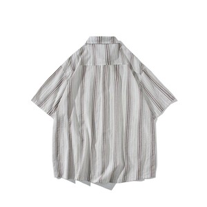 日系白底平铺大码新款士短袖衬衫条纹衬衫C616 P45 控58图片