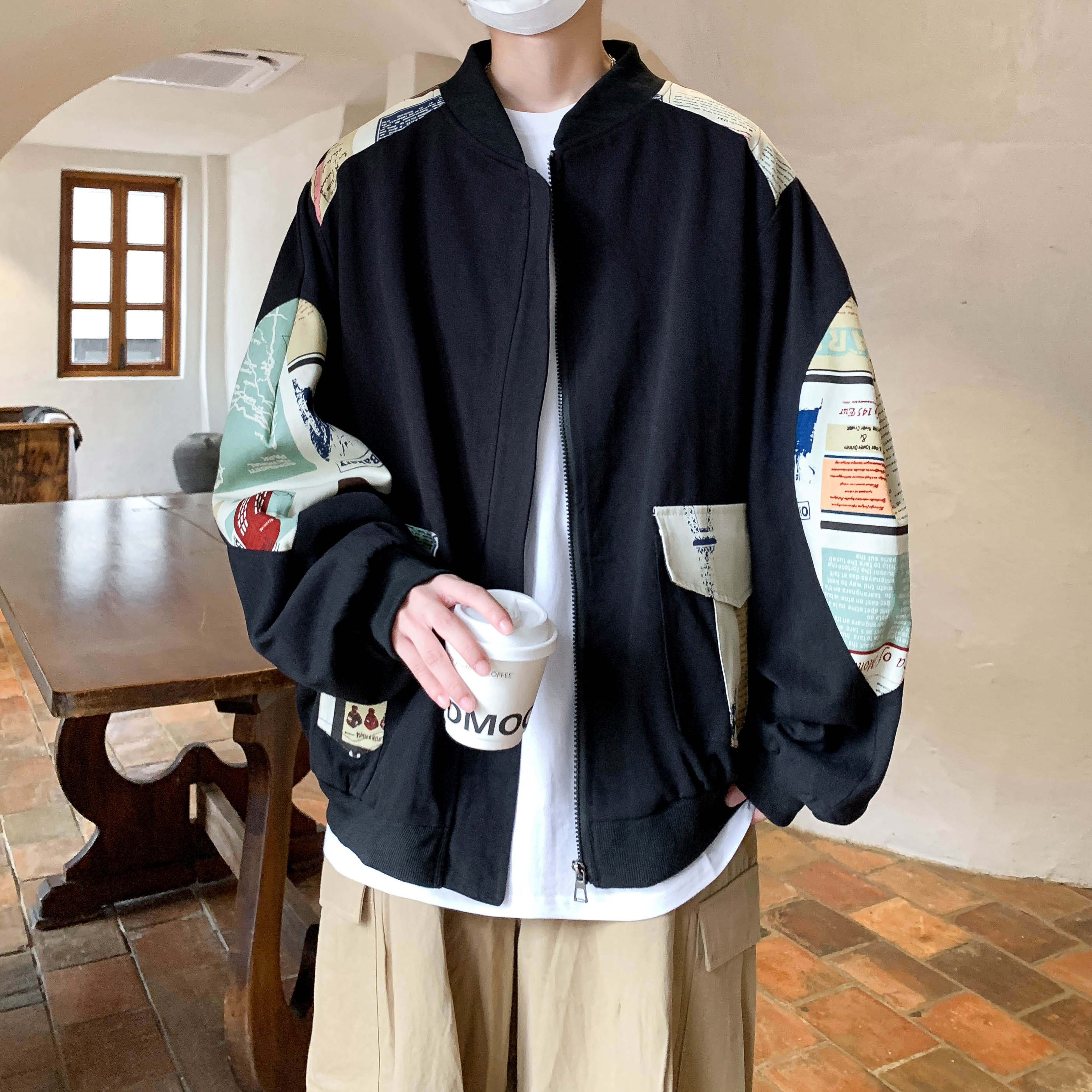 新款抖音直播港风潮流大码拼接夹克外套棒球服J811P78控108，男装夹克，电商A029