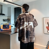 酒店风二开港风大码渐变冰丝复古短袖花衬衫衬衣男C637P40控58，商品下架区，电商A029