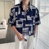 东南亚风新款男士轻熟店主风痞帅短袖衬衫大码C609P40控58，男装T恤，电商A029