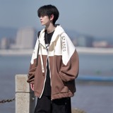 相机片秋冬撞色绣花大码港风拼接卫衣时尚外套男V906P68控88，女装短外套，电商A029