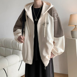 秋冬港风大码撞色绣花大码宽松拼接卫衣时尚外套男V912P70控98，女装短外套，电商A029