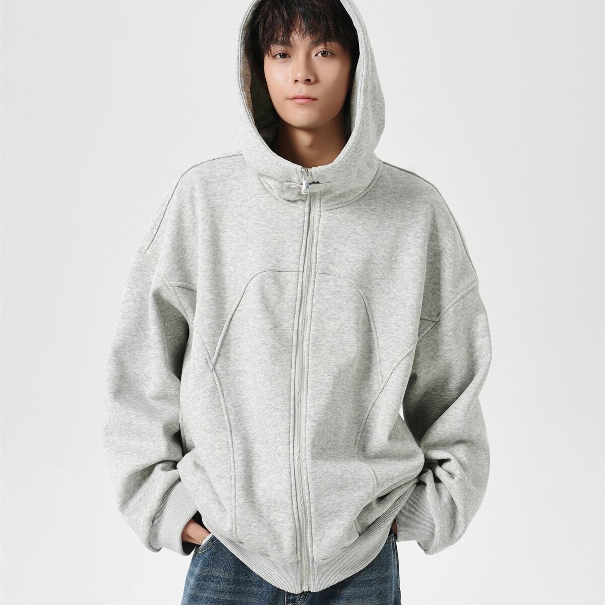 二开秋冬日系无影墙纯色大码宽松卫衣时尚外套男V911P68控98，女装短外套，电商A029