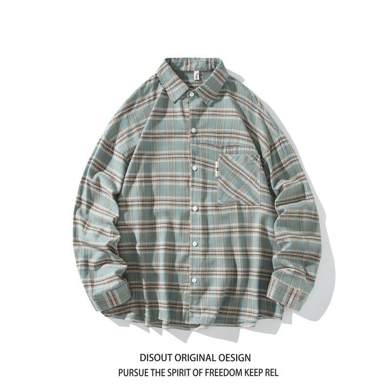 冬新款白底日系港风格子长袖衬衫男C619P58控78成分棉100，男装衬衫，电商A029