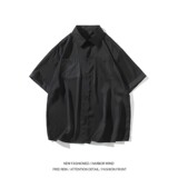 夏季二开白底平铺大码拼接短袖衬衫纯色衬衣男C656P45控58，男装T恤，电商A029