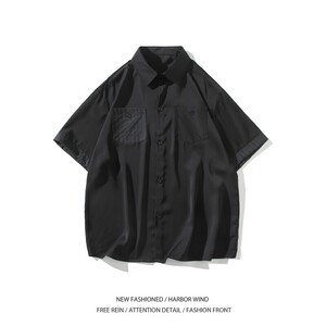 夏季二开白底平铺大码拼接短袖衬衫纯色衬衣男C656 P45 控58，男装T恤，电商A029