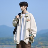 原创抖音相机片港风大码绣花撞色夹克外套棒球服男J871P80控128，男装夹克，电商A029