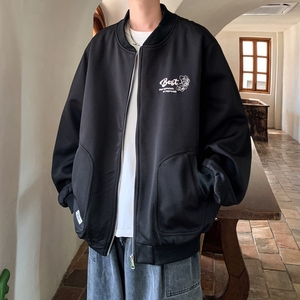新款纯色大码港风绣花宽松棒球服夹克外套男 J837 P78控108图片