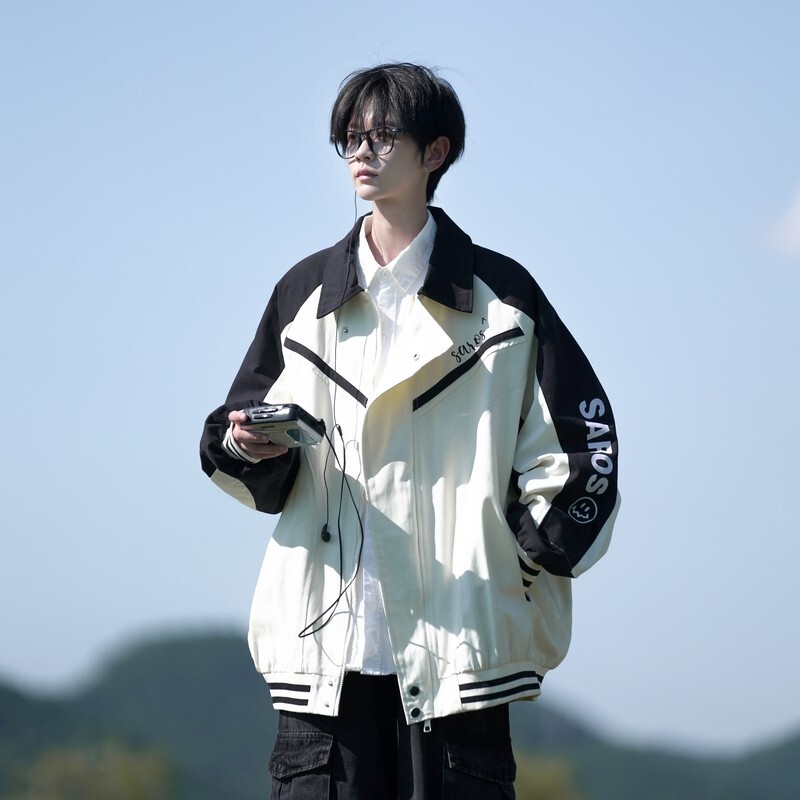 相机片撞色原创港风大码宽松棒球服夹克港风外套男J850P98控138,男装夹克,电商A029