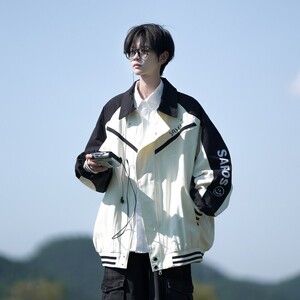 相机片撞色原创港风大码宽松棒球服夹克港风外套男 J850 P98控138图片