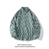 内景牛仔风港风大码宽松印花格子长袖衬衫衬衣男C623P60控88，男装衬衫，电商A029