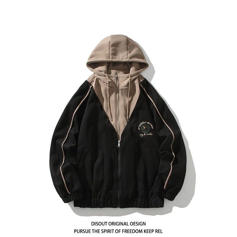 秋冬原创抖音白底平铺大码连帽假两件夹克外套男J873P98控158，男装夹克，电商A029