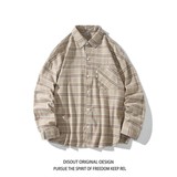 冬新款白底日系港风格子长袖衬衫男C619P58控78成分棉100，男装衬衫，电商A029