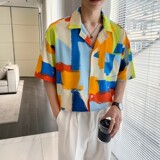 新款冰丝速干轻熟店主风痞帅短袖话衬衫大码衬衫C606P40控58，男装T恤，电商A029
