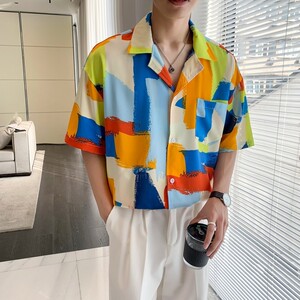 新款冰丝速干轻熟店主风痞帅短袖话衬衫大码衬衫 C606 P40 控58图片