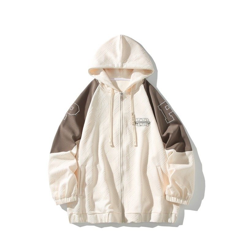 秋冬平铺白底撞色绣花大码宽松拼接卫衣时尚外套男V912P70控98，女装短外套，电商A029