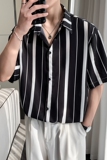 新款条纹男冰丝速干轻熟店主风痞帅短袖衬衫大码C613P40控58，男装T恤，电商A029