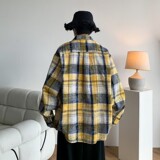 新款高街时尚港风印花风格格子长袖衬衫衬衣男C620P55控78，男装衬衫，电商A029