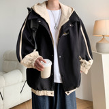 原创抖音港风相机片大码连帽假两件夹克外套男J875P88控138，男装夹克，电商A029