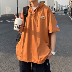 夏季冲锋衣新款大码宽松港风连帽短袖T恤卫衣装 T505 p48 控68图片