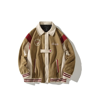 秋新款撞色白底平铺日系港风拼接大码夹克外套 J801JM P108 控138图片