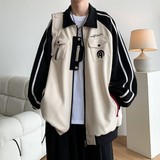 秋冬原创大码宽松港风拼接翻领棒球服夹克外套男J855P98控138，男装夹克，电商A029