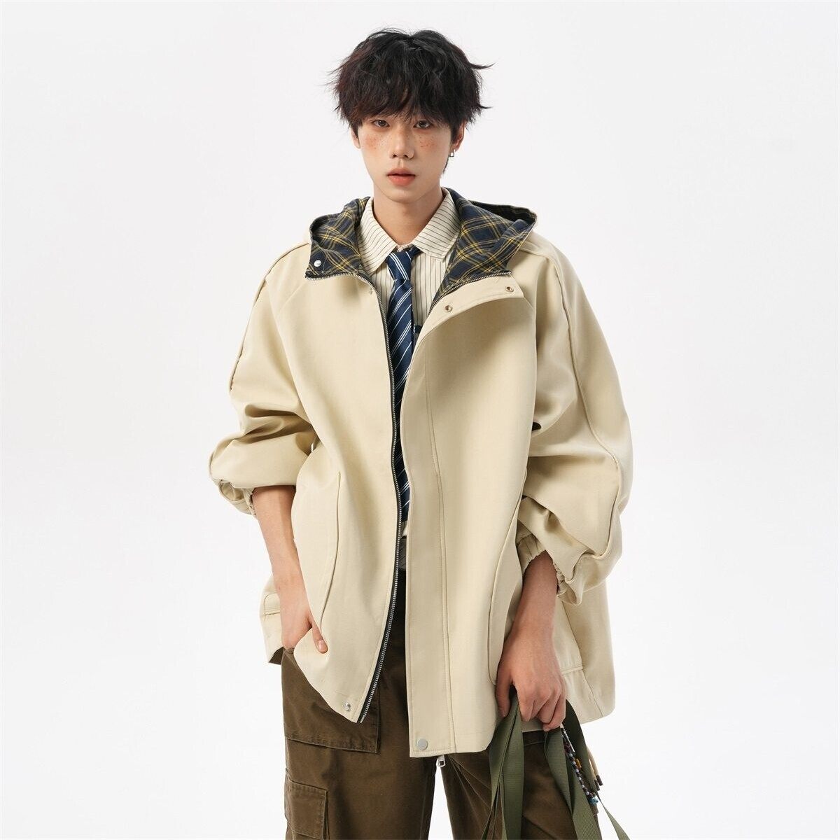 二开秋冬无影墙港风大码绣花拼接连帽夹克外套男J866P78控128，男装夹克，电商A029