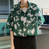 新款港风宽松冰丝轻熟店主风痞帅短袖衬衫大码C612P40控58，男装T恤，电商A029