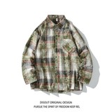 冬新款白底日系港风印花格子长袖衬衫男C620P55控78，男装衬衫，电商A029