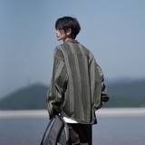 相机片冬新款大码港风条纹长袖衬衫衬衣外套男C627P55控78，男装衬衫，电商A029