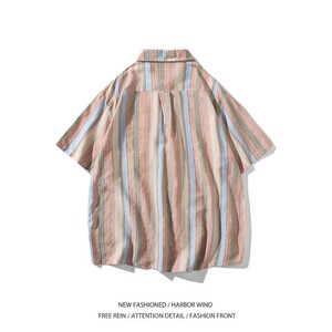 夏季二开新款白底平铺大码条纹短袖衬衫衬衣男C635 P45 控58图片