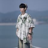 相机片冰丝速干轻熟店主风帅港风花短袖衬衫大码C615P40控58，男装T恤，电商A029