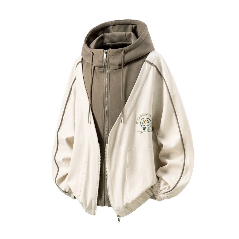 秋原创抖音白底立体图大码连帽假两件夹克外套男J873P98控158，男装夹克，电商A029