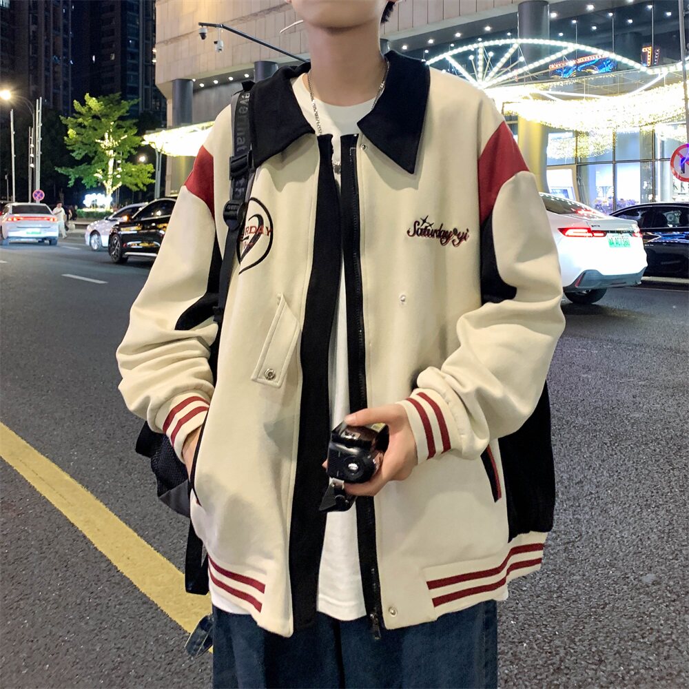 抖音直播新款拼接棒球服港风拼接大码夹克外套J801P98控128,男装夹克,电商A029