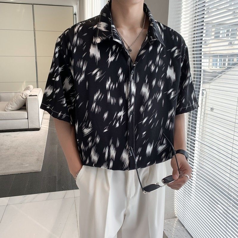 东南亚风轻熟店主风痞帅短袖话衬衫大码港风花衬衫C608P40控58,男装T恤,电商A029