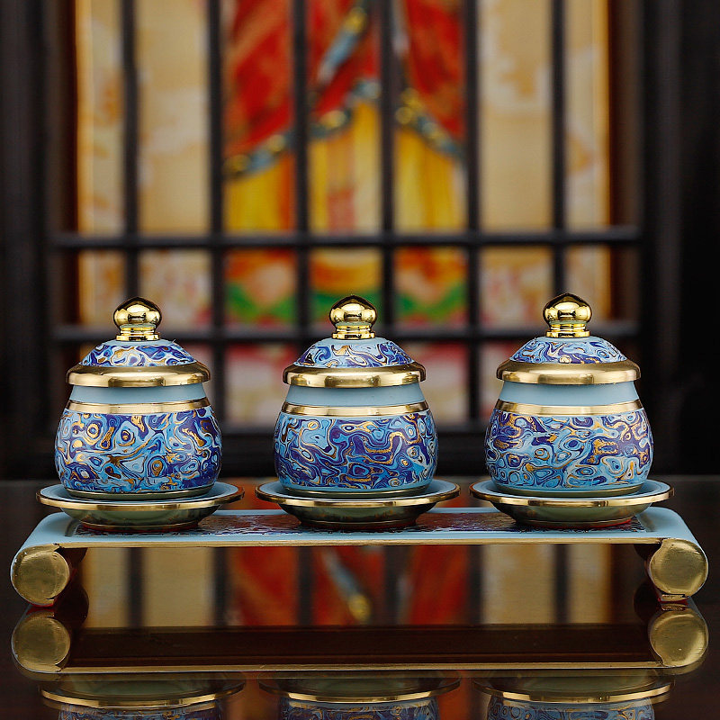 纯铜海之蓝供水杯珐琅彩圣水杯供具佛前供佛礼佛桌面摆件佛具用品