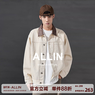 美式 外套男春秋新款 cleanfit夹克 重磅纯棉水洗撞色翻领工装 ALLIN