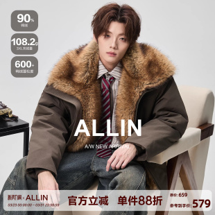 潮牌加厚保暖夹克情侣短款 毛领羽绒服男冬季 外套 座山雕短款 ALLIN