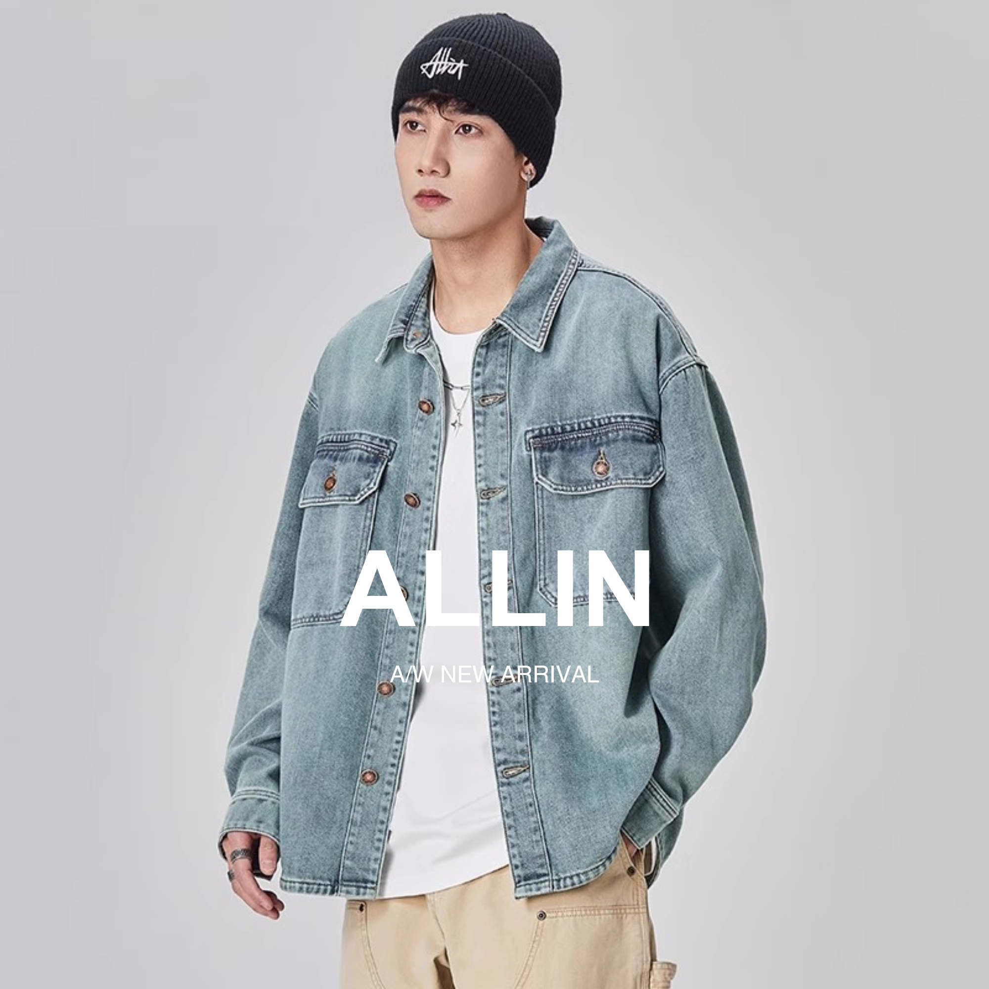 ALLIN美式高街潮流牛仔夹克外套