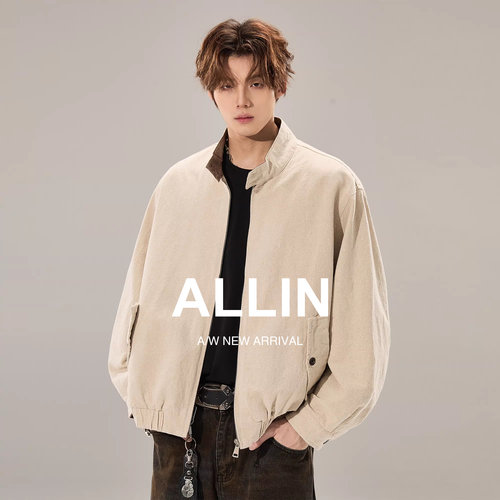 ALLIN 美式复古巴恩风哈灵顿夹克男春秋宽松廓形cleanfit情侣外套
