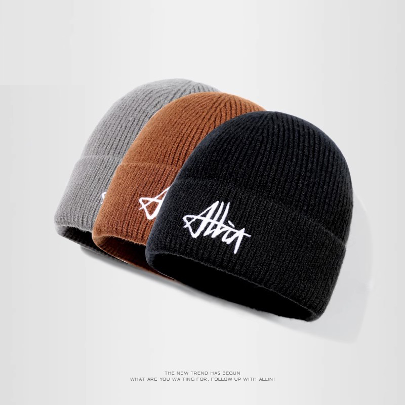 ALLIN品牌字母刺绣保暖针织帽