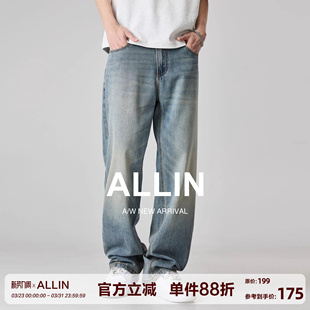 宽松阔腿长裤 ALLIN 子美式 男春秋莱赛尔天丝潮牌直筒裤 复古牛仔裤