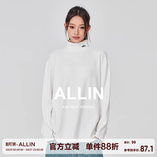 百搭纯色内搭情侣上衣 春秋字母刺绣打底衫 ALLIN 半高领t恤男女款