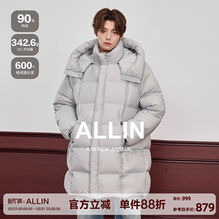 保暖防寒排骨面包服外套 宽松h型90羽绒服男冬季 ALLIN 连帽中长款
