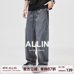 潮牌拼接解构宽松阔腿直筒长裤 ALLIN 男春秋美式 休闲裤 子 弯刀工装