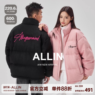 潮牌加厚保暖防寒短款 ALLIN 美式 羽绒服男冬季 立领刺绣外套 情侣装