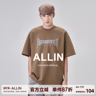 重磅纯棉上衣 T恤男2026新款 ALLIN 复古做旧英文字母潮牌印花短袖