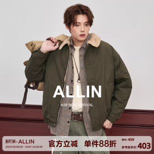 ALLIN cleanfit翻领夹克 座山雕毛领外套男秋冬加厚仿貂毛情侣工装