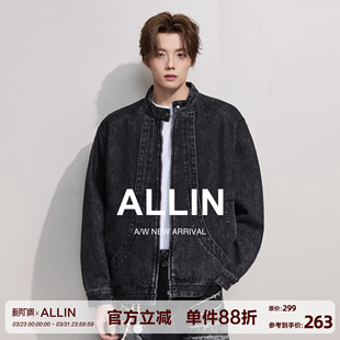 水洗牛仔外套男春秋季 短款 情侣机车潮牌立领牛仔衣夹克 美式 ALLIN